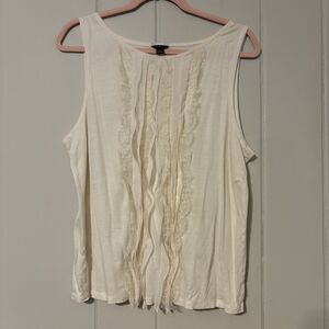 Ann Taylor Tank Top Ivory Chiffon Lace Ruffle Size XL Office Wear Dressy Chic